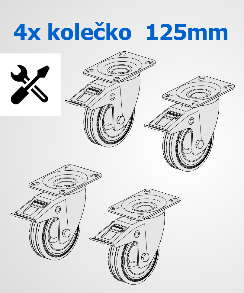 montáž 4ks koleček 125mm na dílenský ponk délky 285cm