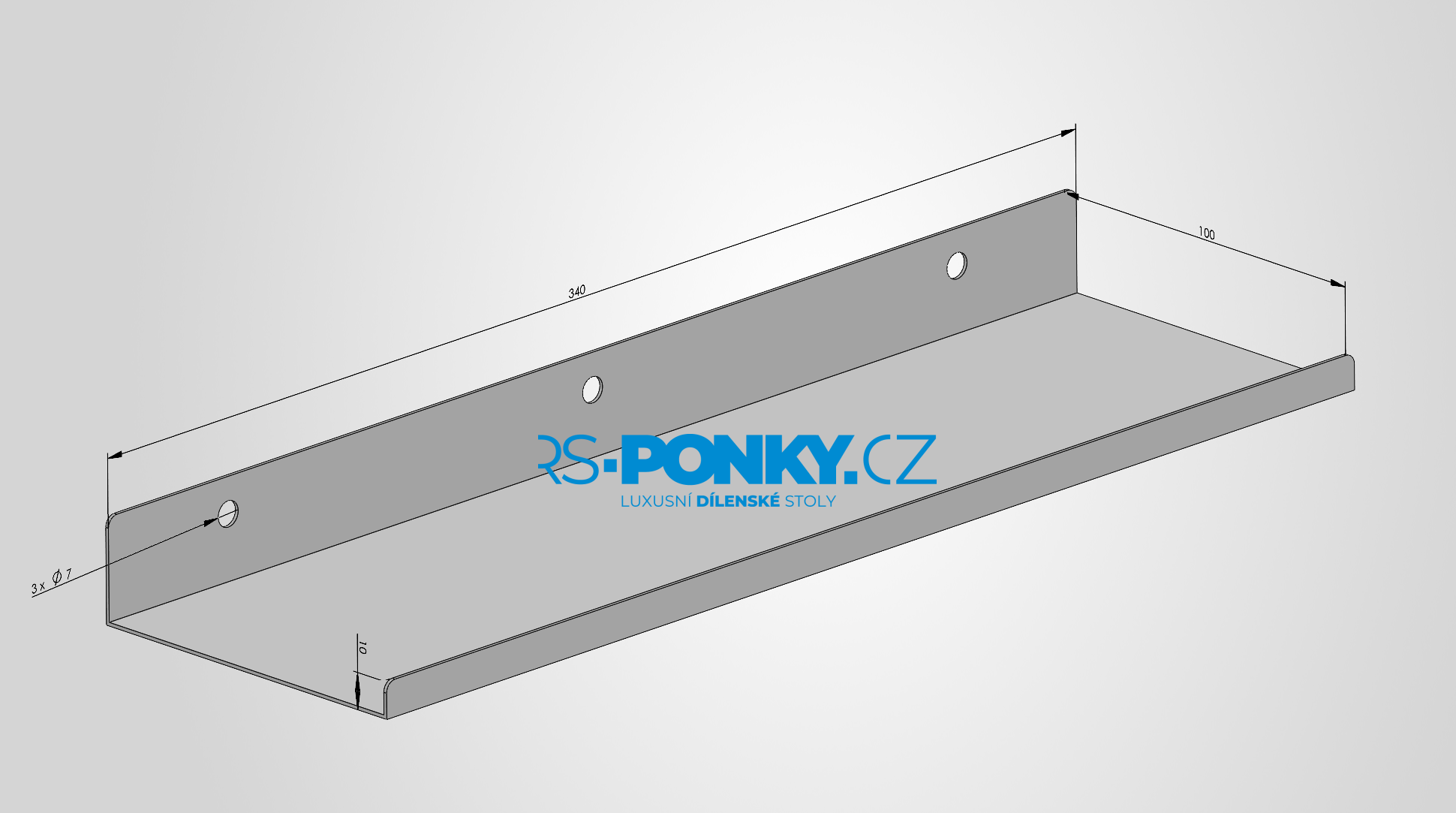 polička na děrovanou stěnu 10x34cm - blue