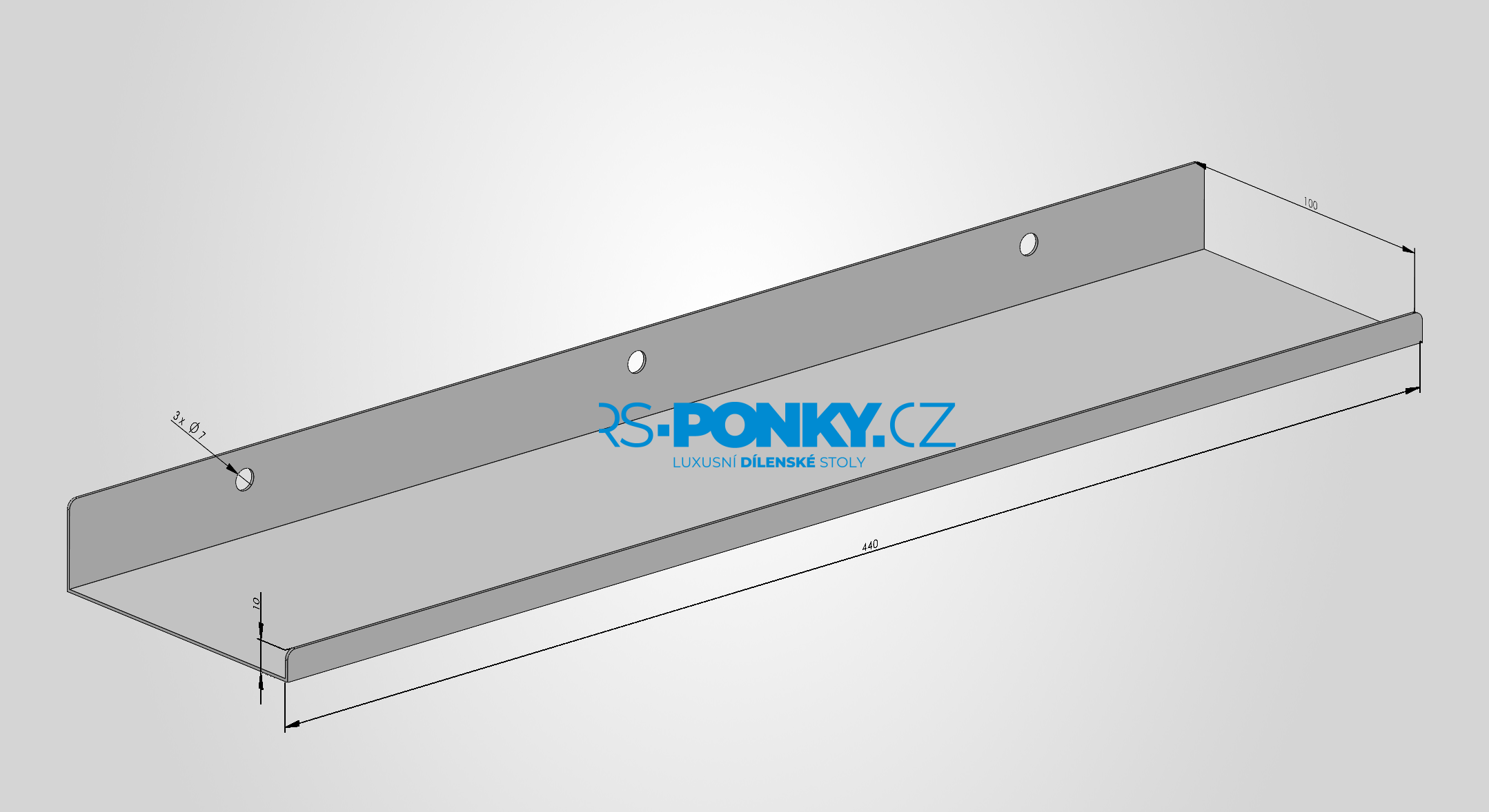 polička na děrovanou stěnu 10x44cm - blue