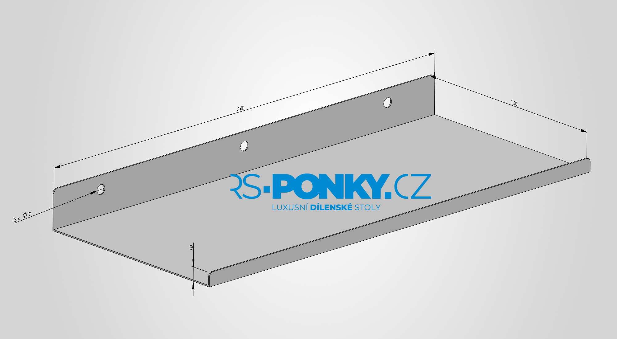 polička na děrovanou stěnu 15x34cm - blue
